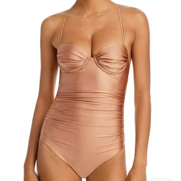Womens Ruched Underwire One-Piece Swimsuit, Caramel, Size XS - Picture 1 of 6